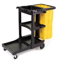 Cleaning cart with zippered yellow vinyl bag